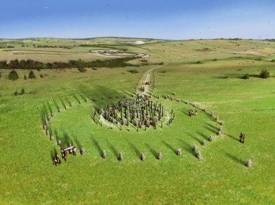 Illustration of The Sanctuary in prehistoric times. Credit Historic England